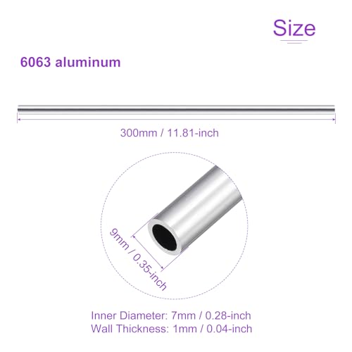 DMiotech 3Pack (9mm OD x 7mm ID) 6063 Aluminum Round Tube 300mm Length Industry Metal Tubing for Machinery Frame Construction DIY Projects - size: 9mm x 7mm x 300mm