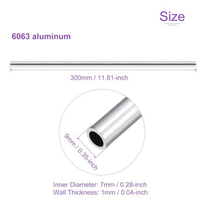 DMiotech 3Pack (9mm OD x 7mm ID) 6063 Aluminum Round Tube 300mm Length Industry Metal Tubing for Machinery Frame Construction DIY Projects - size: 9mm x 7mm x 300mm