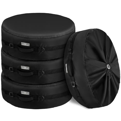 Explore Land Seasonal Tire Cover - Spare Tire Bag with Handle, Heavy Duty Winter Wheel Storage Tote Against Dust and Scratches, 4 Pack (Fits Diameters 23''-25.75'', Black) - size: S (Fits Tire Diameters 23''-25.75''), style: Tire Storage Bag-Black