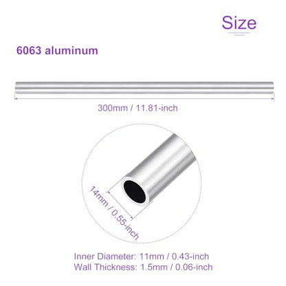 DMiotech 3Pack (14mm OD x 11mm ID) 6063 Aluminum Round Tube 300mm Length Industry Metal Tubing for Machinery Frame Construction DIY Projects - size: 14mm x 11mm x 300mm