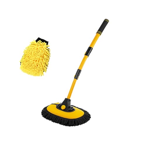 Car Wash Brush Kit, 40" Auto Wash Mop with 15° Curved Extendable Long Handle, Soft Scratch-Free Car Cleaning Mop Mitt to Clean Your Car Shine Like New, Car Accessories (Black+Yellow) - color: Black+yellow