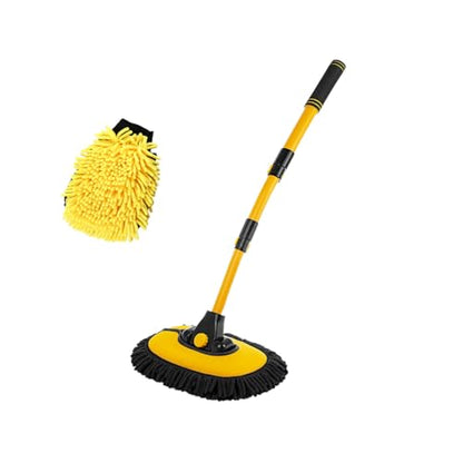Car Wash Brush Kit, 40" Auto Wash Mop with 15° Curved Extendable Long Handle, Soft Scratch-Free Car Cleaning Mop Mitt to Clean Your Car Shine Like New, Car Accessories (Black+Yellow) - color: Black+yellow