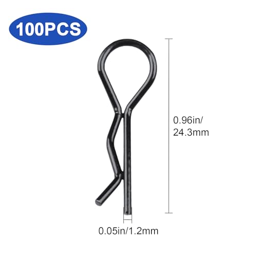 Hobbypark (100-Pack) RC Body Clips Bent R Pins Post Mount for 1/12 1/10 Scale RC Car Truck Crawler Buggy Shell Replacement Parts Black