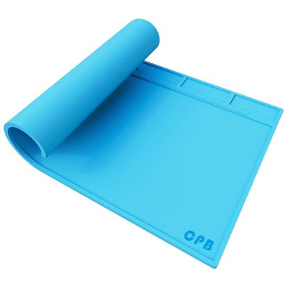 CPB Silicone Soldering Repair Mat, 13.7" x 9.8" Heat Resistant Work Mat | with Scale Rule and Screw Position for Soldering Iron, Electronics, Computer, Cellphone -（Blue）