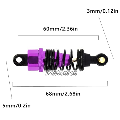 4Pack RC Car 102004 Adjustable Shock Absorber Damper Upgrade Parts Replacement Accessory 68mm For 1/10 RC On Road Drift Rally Car HSP 94102 94122 HPI Losi Axial Tamiya Redcat (Purple) - color: Purple