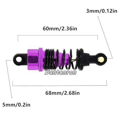 4Pack RC Car 102004 Adjustable Shock Absorber Damper Upgrade Parts Replacement Accessory 68mm For 1/10 RC On Road Drift Rally Car HSP 94102 94122 HPI Losi Axial Tamiya Redcat (Purple) - color: Purple