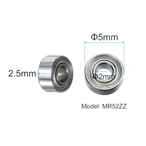 uxcell 20pcs MR52ZZ Deep Groove Ball Bearings 2x5x2.5mm Chrome Steel Miniature Bearing Double Shielded Precision Bearings, P6 (ABEC 3) - size: 2x5x2.5mm