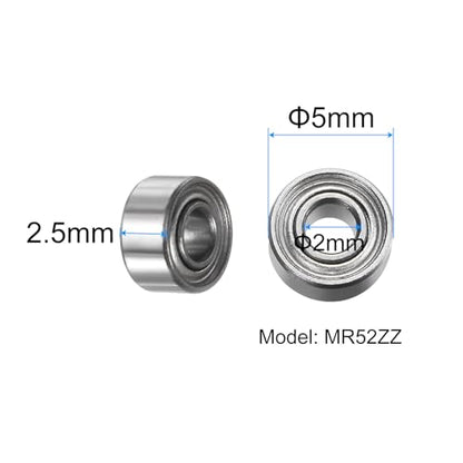 uxcell 20pcs MR52ZZ Deep Groove Ball Bearings 2x5x2.5mm Chrome Steel Miniature Bearing Double Shielded Precision Bearings, P6 (ABEC 3) - size: 2x5x2.5mm