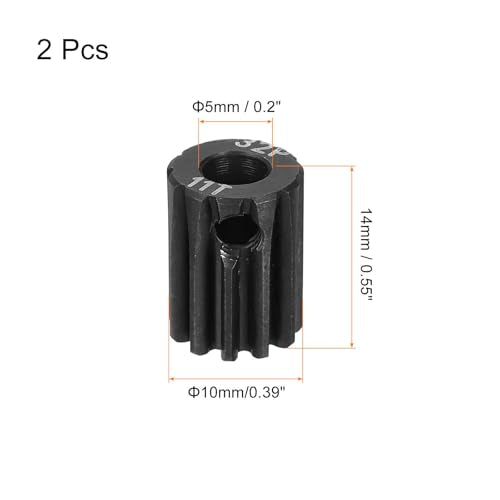 MECCANIXITY 2 Pcs RC 32P Hardened Pinion Gear 5mm Shaft, 11T Motor Gears Carbon Steel for 1/10 RC Model Car Boat Drone - style: 11T