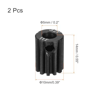 MECCANIXITY 2 Pcs RC 32P Hardened Pinion Gear 5mm Shaft, 11T Motor Gears Carbon Steel for 1/10 RC Model Car Boat Drone - style: 11T