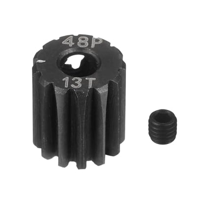 MECCANIXITY 48P Hardened Steel Pinion Gear, 13T 3.175mm Shaft Metal Motor Gear with Hex Key for RC Brushless Brush Motor Model Car Replace(Black) - size: 13T