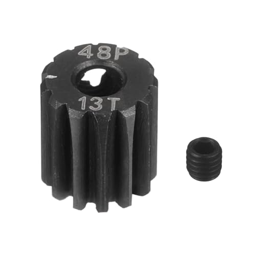 MECCANIXITY 48P Hardened Steel Pinion Gear, 13T 3.175mm Shaft Metal Motor Gear with Hex Key for RC Brushless Brush Motor Model Car Replace(Black) - size: 13T