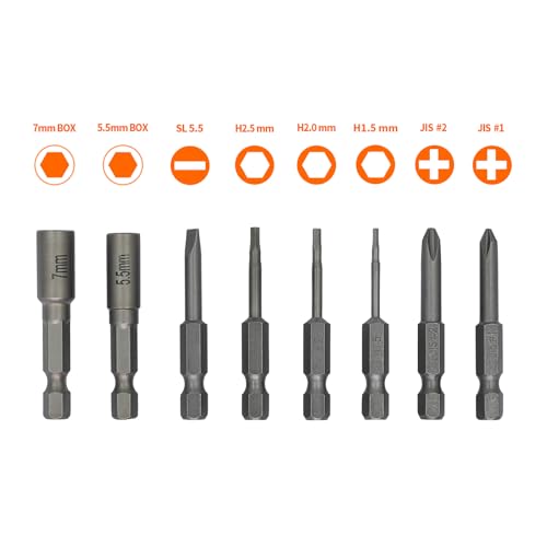 8Pcs RC Car Tools Set, JIS & Allen Bits, S2 Steel Magnetic Screwdriver Bits with Mini T-Handle Socket Wrench, 7mm Wheel Nut Tool for Tamiya Compatible Tools,RC Model Kits&Trucks