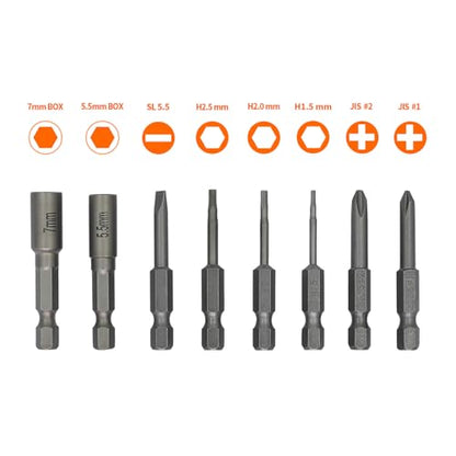 8Pcs RC Car Tools Set, JIS & Allen Bits, S2 Steel Magnetic Screwdriver Bits with Mini T-Handle Socket Wrench, 7mm Wheel Nut Tool for Tamiya Compatible Tools,RC Model Kits&Trucks