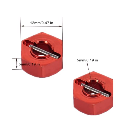 8pcs/Set Aluminum 12mm Wheel Hex Hubs Drive Adapter 5mm Thickness with 2x10mm pins for Redcat Axial HSP WLtoys Himoto Truck Model Car Upgrade Parts(Red) - color: Red