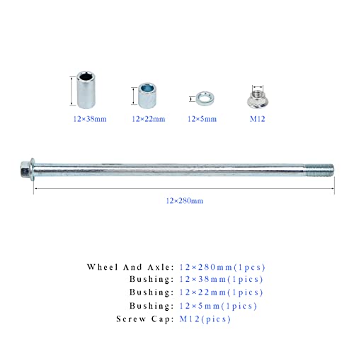 Mokuo 12mm 280mm Front Rear Axle with Bushing 5mm 20mm 30mm Fit for Pit Dirt Bike Moped Scooter QUAD ATV Mini Bike Parts - size: 12-280