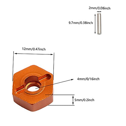 12mm Wheel Hex Hubs Drive Adapter 5mm Thick & Flange M4 Lock Nuts Aluminum for Redcat Axial HSP WLtoys Himoto RC Truck Model Car Upgrade Parts (Orange) - color: Orange