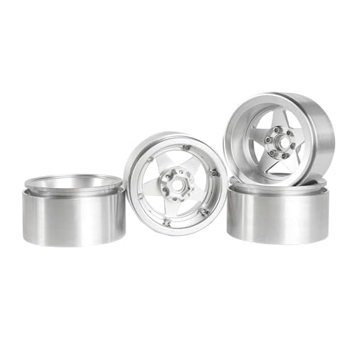 Aluminum 2.2" Beadlock Wheel Offset -10mm Metal Rims for SCX10 RR10 TRX4 VS4-10 Gen8 1/10 RC Crawler Car Upgrade Parts (5-Spoke, Silver) - color: 5-spoke, Silver