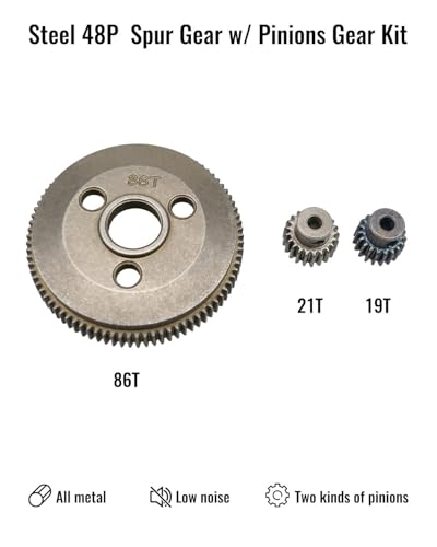 86T 48P Spur Gear Set Fit for 1/10 Traxxas Slash 2WD Rustler/Stampede 2WD | Replace 4686, with 19T 21T Pinions Gear Sets Metal Steel