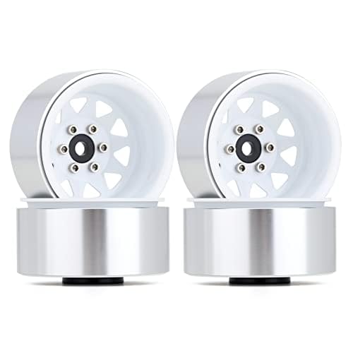 INJORA 1.9 Beadlock Wheel Rim Hub 4pcs Metal Rims for 1/10 RC Crawler Car TRX4 Axial SCX10 90046 (White) - color: White