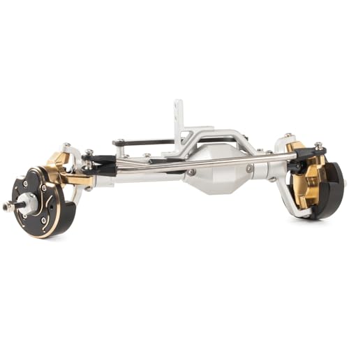 DX44 Portal Steering Axle with Brass Knuckles Weights, Silver Front Axle | with 50° Steering Angle, BTA Servo Mount, 202mm Width, Fits 1/8 1/10 LCG Chassis Comp Rigs