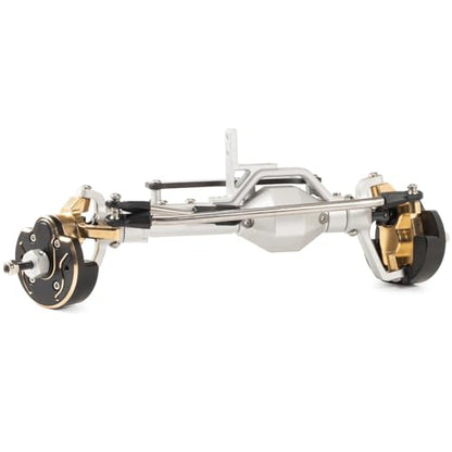 DX44 Portal Steering Axle with Brass Knuckles Weights, Silver Front Axle | with 50° Steering Angle, BTA Servo Mount, 202mm Width, Fits 1/8 1/10 LCG Chassis Comp Rigs