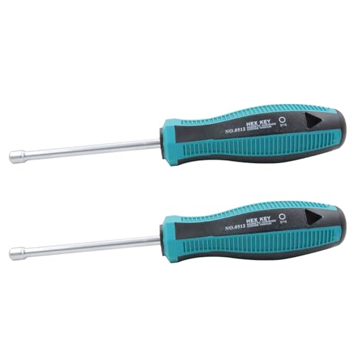 3/16 Inch Non-Magnetic Tip Six Point Hex Nut Driver with 3.7-Inch Round Shaft, Non-Slip Cushion-Grip Handle 2pcs - size: 3/16inch