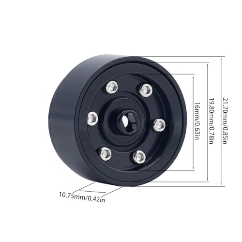 DJX 4PCS 17g Brass 0.7 inch Beadlock Wheels SCX30 Wheel Rim Hub for 1/30 Axial SCX30 RC Crawler Car Upgrades Parts (Black) - color: Black