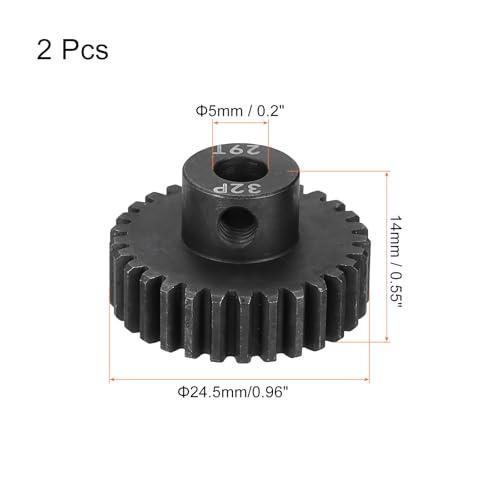 MECCANIXITY 2 Pcs RC 32P Hardened Pinion Gear 5mm Shaft, 29T Motor Gears Carbon Steel for 1/10 RC Model Car Boat Drone - style: 29T