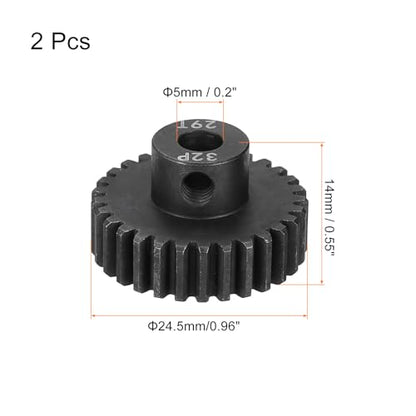 MECCANIXITY 2 Pcs RC 32P Hardened Pinion Gear 5mm Shaft, 29T Motor Gears Carbon Steel for 1/10 RC Model Car Boat Drone - style: 29T