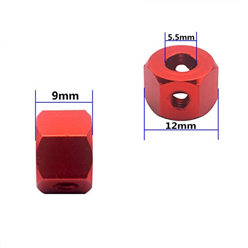 4Pack 12mm Metal Wheel Hex Hub Adapter Connector Compatible with WPL B14K C-14 C-24 1/16 MN-D90 MN-D90K MN45 MN99 1/12 RC Car Truck (Red) - color: Red