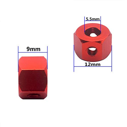 4Pack 12mm Metal Wheel Hex Hub Adapter Connector Compatible with WPL B14K C-14 C-24 1/16 MN-D90 MN-D90K MN45 MN99 1/12 RC Car Truck (Red) - color: Red