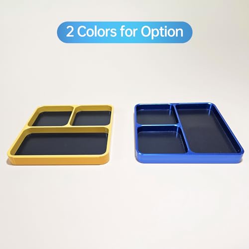 Aluminum Alloy Magnetic Tool Tray with 4 Compartments for Screws Bolts and Small Parts CNC Technology Metal Organizer Compatible with RC Cars Trucks Boats and Airplanes 10 x 10 cm (Blue)