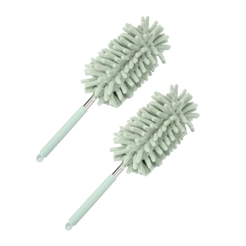 2PCS Car Interior Duster with Extension Pole, Microfiber Retractable Dusters Auto Dash Cleaning Tool, Soft Chenille Hand Washable Dusters for Vehicle Window Office Furniture (Light Green) - color: Light Green