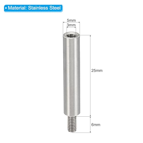 PATIKIL 24pcs M3 Standoffs, M3 25+6mm Spacer Standoffs Steel Threaded Standoffs Screws Kit 3mm ID 5mm OD Metric Male Female Thread Adapters for Circuit Board PCB RC Drones Motherboard - size: 25+6mm L