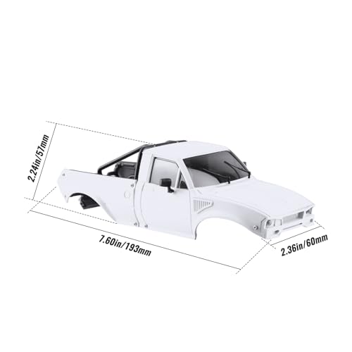 Hard Pickup Body Shell with Bed Rack for 1/24 SCX24 RC Crawler | With dual interchangeable grilles, magnetic flip-up design easy maintenance - color: White