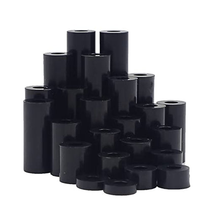 Metric OD 7mm ID 3.2mm Plastic Unthreaded Spacers(2mm to 30 mm) Assortment Kit for M3 Screws;Clearance Spacers;Round Spacers(Black) - size: OD 7mm ID 3.2mm