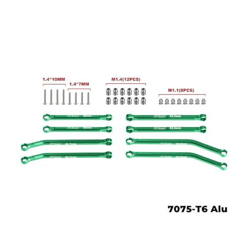 Aluminum 7075-T6 Alloy Front & Rear Link Set for Axial 1/30 SCX30 Ford Bronco AXI-2048 / Jeep Wrangler AXI-2261 Rock Crawler Upgrades - Green