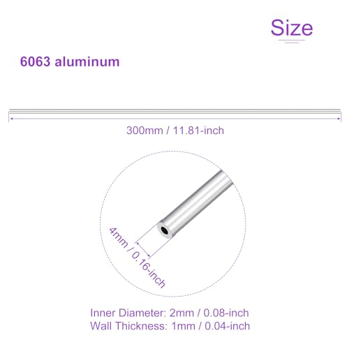 DMiotech 3Pack (4mm OD x 2mm ID) 6063 Aluminum Round Tube 300mm Length Industry Metal Tubing for Machinery Frame Construction DIY Projects - size: 4mm x 2mm x 300mm