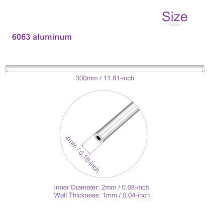 DMiotech 3Pack (4mm OD x 2mm ID) 6063 Aluminum Round Tube 300mm Length Industry Metal Tubing for Machinery Frame Construction DIY Projects - size: 4mm x 2mm x 300mm