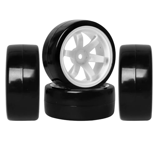 4PCS 1/10 RC Drift Car Tires Smooth Hard Tyre Plastic Wheel Rims Set Replacement for HSP Tamiya HPI Kyosho On-Road Drifting Car(White) - color: White