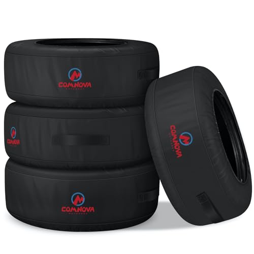 Comnova Seasonal Tire Totes 4 Pack - 600D Spare Tire Cover with Handle, Waterproof Heavy Duty Fade-Resistant Tire Storage Bag, Fits Tire Diameters 22" - 31", Black