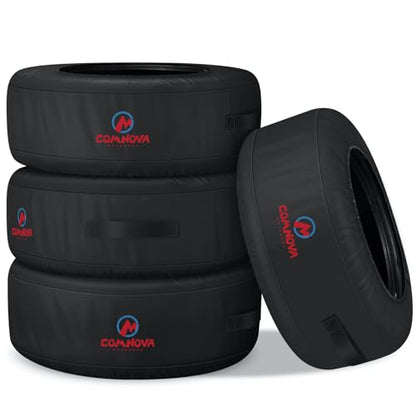 Comnova Seasonal Tire Totes 4 Pack - 600D Spare Tire Cover with Handle, Waterproof Heavy Duty Fade-Resistant Tire Storage Bag, Fits Tire Diameters 22" - 31", Black