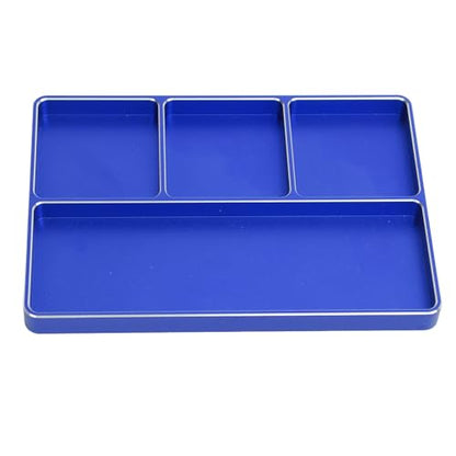 RC Repair Screw Tray, Aluminum Alloy 4 Grids Screw Tray with Magnetic Pad for 1/10 1/8 RC Car Airplanes Helicopters, Durable Tool Tray for Model Screws and Small Parts (Blue) - color: Blue