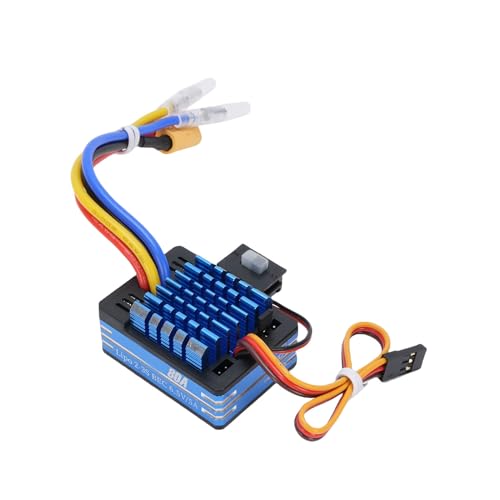CHICIRIS 80A Brushed ESC Electronic Speed Controller, with T Plug XT60 Plug for 1/10 RC Car RC Boat 540 550 750 Motors (Blue) - color: Blue