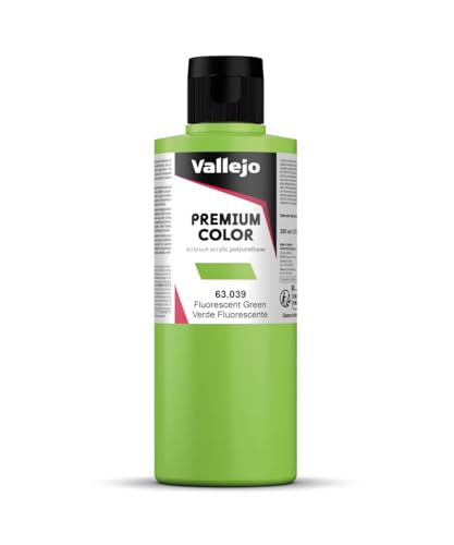 Vallejo - Premium Color Fluorescent Green 6.76 Fl.Oz. (200 ml) for Airbrushing, Acrylic-Polyurethane Hybrid Resin of Great Resistance Paint, RC, Model and Hobby Use - style: Fluorescent Green