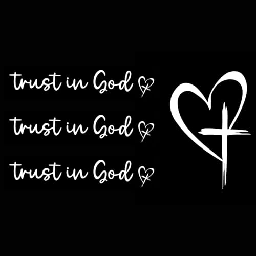 3 PCS Love Cross Rearview Mirror Window Sticker, Trust in God Waterproof Rear Windshield Body Decorative Sticker, DIY Tuning Accessory for Most Cars Trucks SUVs (White)