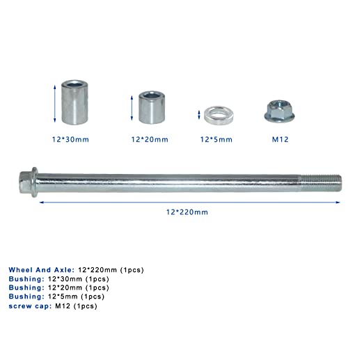 Mokuo 12mm 220mm Front Rear Axle with Bushing 5mm 20mm 30mm Fit for Pit Dirt Bike Moped Scooter QUAD ATV Mini Bike Parts - size: 12-220
