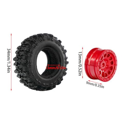 1.0 Inch RC Crawler Wheels and Tires Set, Pre-Mounted Aluminum Wheel & Tire Combo with Foam Inserts, Fit for 1/18 SCX24 SCX30 Micro RC, 4PCS (Red) - color: Red