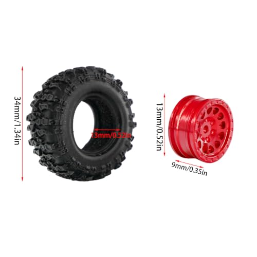 1.0 Inch RC Crawler Wheels and Tires Set, Pre-Mounted Aluminum Wheel & Tire Combo with Foam Inserts, Fit for 1/18 SCX24 SCX30 Micro RC, 4PCS (Red) - color: Red